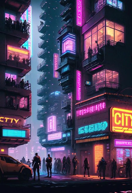 neon city, dystopian cyberpunk, isometric city,