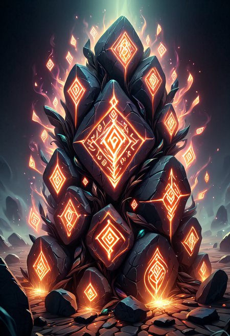 Glowing Runes, stone elemental with glowing runes,