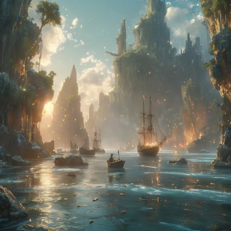 city underwater, blue atmosphere, rays of light shining through, highly detailed oil painting, unreal 5 render, rhads, Bruce Pennington, Studio Ghibli, tim hildebrandt, digital art, octane render, beautiful composition, trending on artstation, award-winning photograph, masterpiece <lora:MJ52:0.5> <lora:add-detail-xl:1>a long bay, at night, iconic limestone karsts emerging from the tranquil waters, sail boats, moonlight, quaint, serene, mythical, mystical, picturesque, exceptionally beautiful, ultra detailed, 8k, uhd