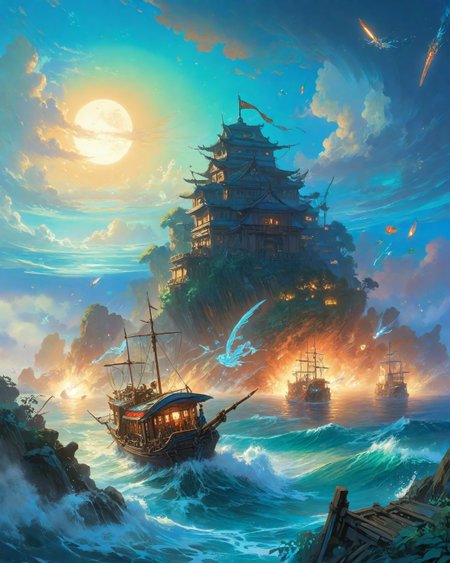 ethereal fantasy concept art of  anime artwork skeleton reef ambush sites where explosive harpoon artillery attack spice fleet galleons through tsunami tidal surges, Art painting by Todd McFarlane and Makoto Shinkai , ,
<lora:Wild_Anime_2025:0.3>,
<lora:extremely_detailed:0.7> extremely detailed ,
<lora:add-detail-xl:0.7>,
<lora:ppw_v7_animv4_1_r2:0.15>,
<lora:Vivid Midjourney mimic - XL SDXL v2.0:0.5> . anime style, key visual, vibrant, studio anime,  highly detailed . magnificent, celestial, ethereal, painterly, epic, majestic, magical, fantasy art, cover art, dreamy