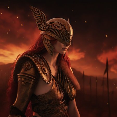 cinematic photo a woman with red hair, winged helmet, sword <lora:Malenia1024:0.8> . 35mm photograph, film, bokeh, professional, 4k, highly detailed
