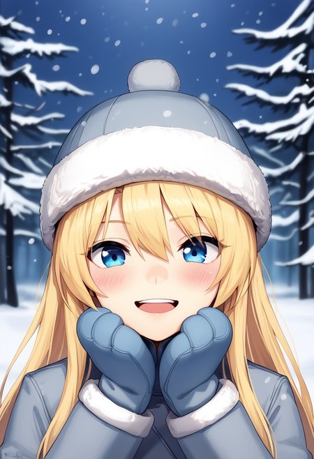 boa, digital illustration, charact portrait, depth of field, pastel coloring/(medium/),
blonde hair, very long hair, blushing, face focus, buck teeth, looking at viewer, ushanka, mittens, winter coat