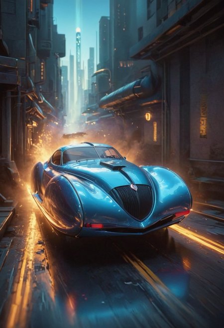 d3c0pnuk, str34ml1n3 flying (1938 Phantom Corsair:landspeeder)  car, anti-gravity, nacelles, launching into the air, nose tilted up, antigravity waves below, , massive scale, nowheels,  mirror finish, passing by fast, light speed, flash, (motion trail:1.5), motion blur, epic visual effects, flow, detailed, cinematic scene, lens flare, god rays, glow, (best quality, 8K, high resolution, extreme detail, (outstanding asymmetric composition:1.4),  blue sky cloud reflections, low angle, in an art deco shining city, <lora:Decopunk_XL_v3:1>  <lora:No.Wheels.XL:0.9> <lora:glowneon_xl_v1:0.8> glowneon,  <lora:add-detail-xl:2> overexposed, worm's eye view, low angle, looking up, wide angle, front view, three quarter profile,  bright sunny day, shimmering heat,
