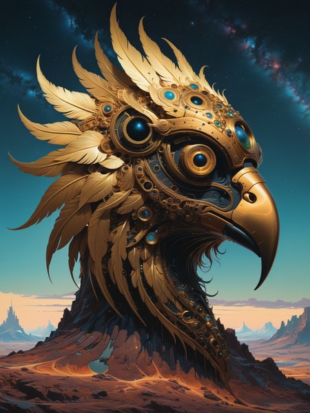 aptivating, spiral-bound, (chromatic waves), (an exceptional merger of Temporal Tapestry art, Galactic Griffin), patterns of time-space fabric, majestic time-traveling griffin:2.9 child:0.2, gold formshifter:0.6, transparent muscle tendons, feather-layered:3.1, interdimensional countenance, tachyon-thread intricacies, (bronze and shimmering stardust:1.4) cosmic palette, chronomancer, alt_tempo, slow shutter, 60mm film, urban decay photography, nitrate, time-lapse illusion, medium format, 10k clarity, infinity contrast, micro-layered, museum-grade, stark silhouettes
by Simon Stålenhag's art and detailed by Ryan Church, this art piece is best viewed in ultra-detailed CG perspective, revealing every intricate pattern and distortion for emotional effect.
<lora:xl_more_art-full_v1:1.000000>