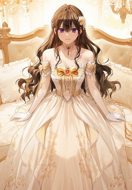 zPDXL3, score_9_up, score_8_up, score_7_up, (Anime_source),Masterpiece,(perfect female body:1.2), small waist,(incredibly detailed:1.4), slim, beautiful fingers, beautiful white skin, Beautiful clear skin, (large breasts:1.4)  thighs, looking at viewer, big breasts, <lora:Keira_Parvis_-_Actually_I_Was_the_Real_One-Kaleid-PONY:1> keiraparvis, 1girl, black hair, purple eyes, long hair, hair between eyes, collarbone, dress, gloves, bare shoulders, long dress, hair ornament, wavy hair, choker, sitting