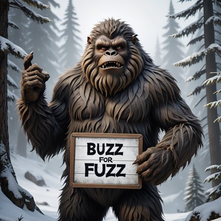Hairy Monster man holding sign that says "Buzz For Fuzz"  <lora:texta:0.9>,  bigfoot, sasquatch, yeti, (anime, masterpiece, intricate:1.3), (best quality, hires textures, high detail:1.2), (4k),(incredibly detailed:1.4),UHD, 8K, ultra detailed