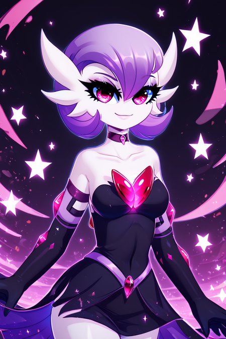 score_9, score_8_up, score_8, medium breasts, (curvy), cute, eyelashes,       BREAK, , zzshinygardevoir, purple hair, dress, bare shoulders, medium breasts, standing, collarbone, black dress, gloves, elbow gloves, strapless dress <lora:Shiny_Mega_Gardevoir_PDXL:1.0>,    , BREAK, smile, closed mouth, looking at viewer, cowboy shot,  ,,, embedding:zPDXL, Expressiveh, ,,, <lora:MantisStyle_PDXL_v2:0.8>, <lora:SDXLFaeTastic2400:0.5>, <lora:Expressive_H-000001:0.4>,