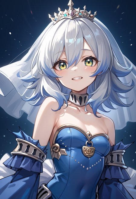 (score_9:0.9),score_8_up,score_7_up,rating_safe,anime style,(zPDXL),(zPDXL3),<lora:Tearlaments Merrli ponyXL v1.1:0.7>,sleeves past wrists, tearlaments merrli, silver tiara, blue detached sleeves, mermaid, 1girl, solo, upper body, collarbone,  small breasts, teeth, white colored skin