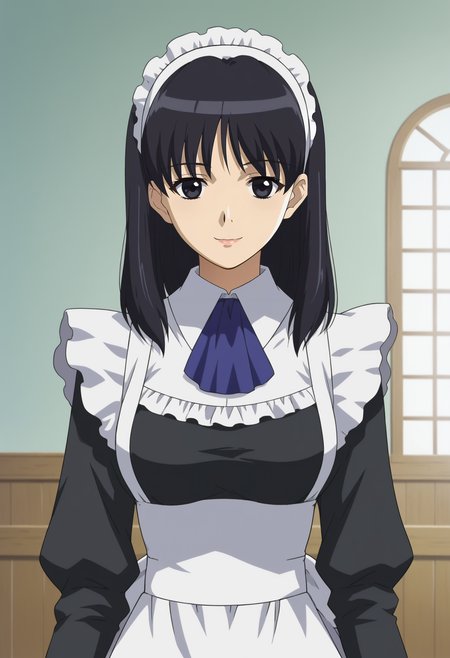 <lora:Lilica_Stacy-Girls_Bravo:0.8>,1girl,solo,Lilica Stacy,black hair,black eyes,anime coloring,maid headdress,maid,apron,long sleeves,upper body, smile,indoors,looking at viewer,