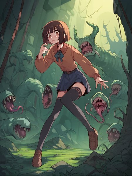 source_anime, score_9, score_8_up, score_7_up, score_6_up, score_5_up, thighhighs,  <lora:D4lm4uXLP:1> d4lm4u, 1girl, monster,