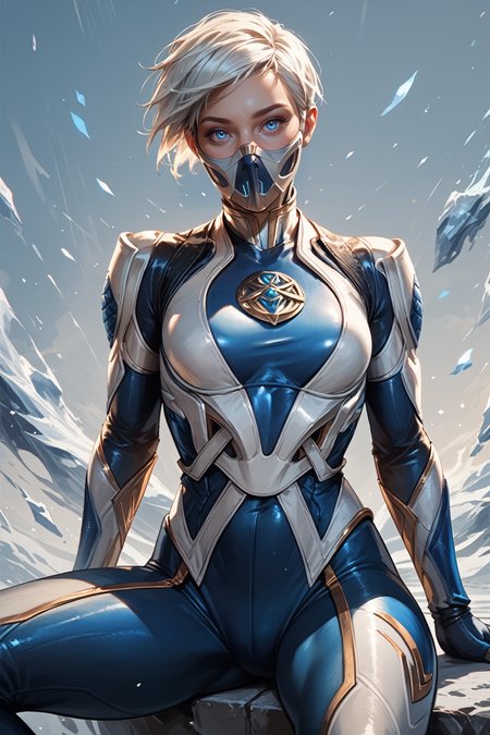 score_9, score_8_up, score_7_up, score_6_up
<lora:MKFrost:0.8>
MKFrost, 1girl, white hair, blue eyes, short hair, mask, bodysuit, looking at viewer, sitting, dynamic pose