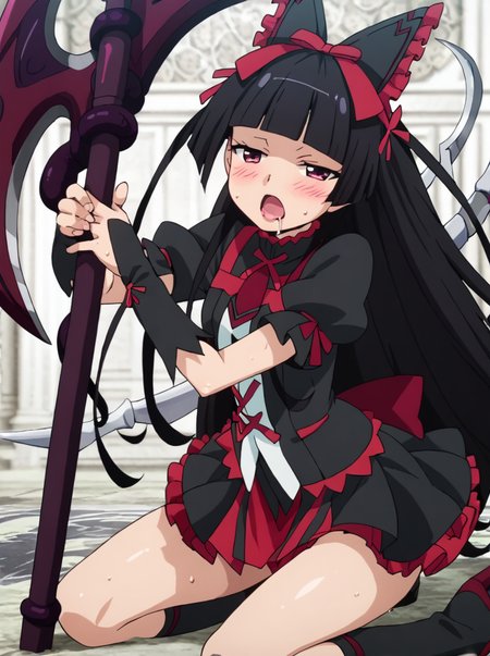 score 9, score 8 up, score 7 up, detailed background, shiny skin,
<lora:rory.pony:0.9>,
rory, def, 
hugging weapon, scythe, blush, kneeling, open mouth,  half-closed eyes, sweat, saliva,