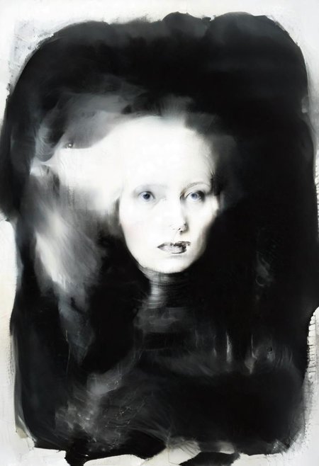 Monochrome black and white, Dali, Magritte, Delvaux, Bellmer, Malevitch, Rodchenko, Mondrian, Kandinsky, Popovna, psychedelic hallucination, pop surrealism, rough crosshatch drawing pop art Lunatic_Portrait of a young woman in latex Avant-garde Fashion page, slick back, low bun, black makeup, sinister expression, intense glare, avant-garde, abstract, weird, geometric, constructivism, suprematism, rayonism, verticism, lineism, tj