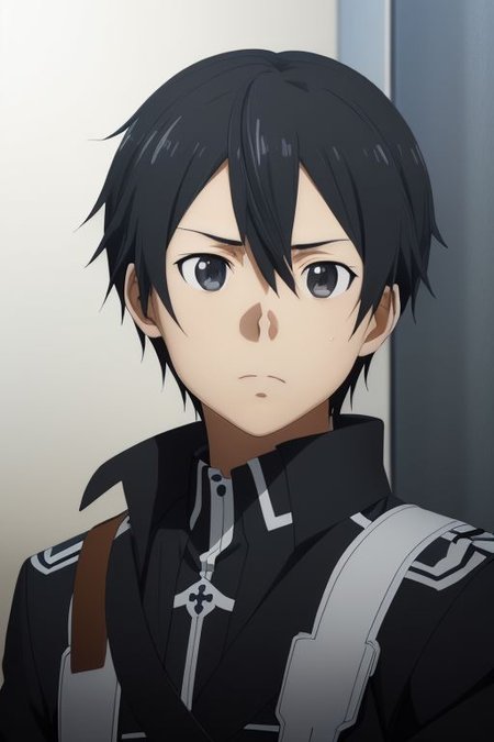 high resolution, solo, best quality, 1Boy, Kazuto Kirigaya, portraits, Black Hair, Black Eyes, military, action, OverallDetail