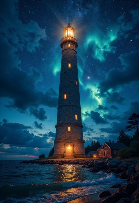 A lighthouse that guides lost dreams instead of ships, its beacon projecting visions of what could have been into the night sky.
   , aidmamjv7
