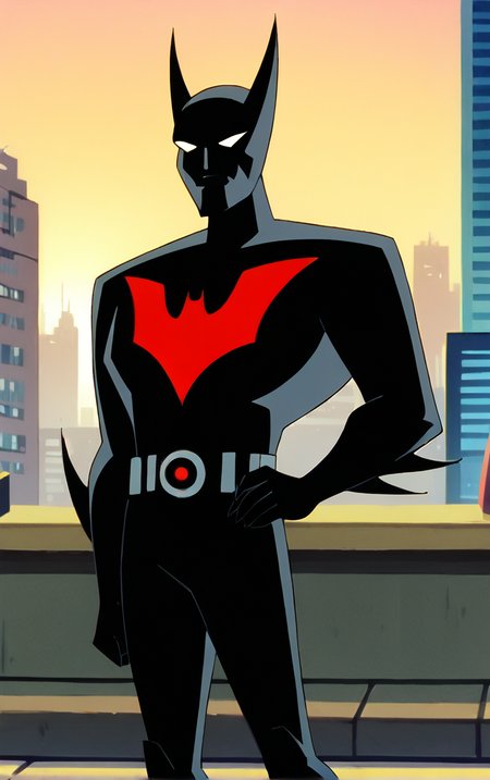 score_9, score_8_up, score_7_up, BREAK
BatSuit_TerryMcGinnis_ownwaifu, 
1boy, 1other, bat print, black bodysuit, black mask, fake horns, no pupils, superhero, utility belt, white eyes, bat ears, claws, black gloves,
(contrapposto, hand on hip), sunset, sidelighting, cityscape, vanishing point, outdoors,  depth of field, solo,  
<lora:PONYXL_DC_BatManBeyond_TerryMcGinnis_ownwaifu_r1:0.9> , depth of field, 
,