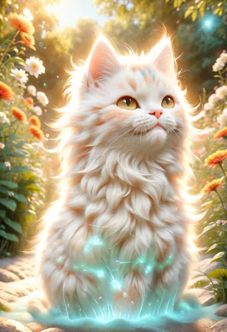 ral-fluff,<lora:ral-fluff:1>,
masterpiece,best quality,original,official art,cat,flower,blurred background,cartoon rendering,beautiful detailed glow,(detailed ice),beautiful detailed sun,sunny, flower, happy, big grin,