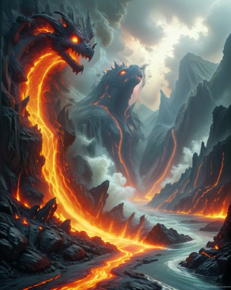 dark fantasy Volcanic valley with lava rivers petrified magma dragons,Squall line: Arcus shelf advancing like tsunami of liquid obsidian,
random group of travelers in landcscape,
 <lora:ral-dark-fantasy-il:1>,apocalyptic,
<lora:extremely_detailed:0.5> extremely detailed,
<lora:DetailMaximizer:0.3>,
 <lora:Dream Scenery XL:0.3> Dream Scenery,
<lora:add-detail-xl:0.5>,
detailxl
