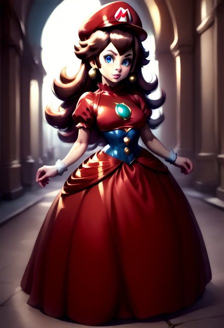 <lora:MtF_Genderswap:1>, genderswap \(mtf\), Mario, facing forward, mario hat, adult woman, extremely large nose, extremely bulbous nose, very wide face, circular head shape, wide chin, wide jawline, brown hair, lightly curly hair, blue eyes, average bust, wide hips, super crown, princess dress, red dress with blue accents, style-princess, underbust corset, fully clothed, zPDXL, score_9, score_8_up, score_7_up, score_6_up, score_5_up, score_4_up,
full body render, full body, photorealistic image, realistic image, high quality, detailed face, realistic human proportions, detailed clothes,