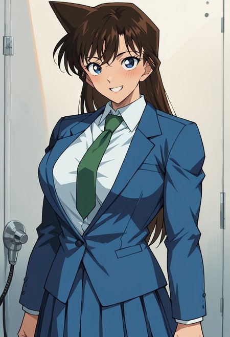 score_9, score_8_up, score_7_up, score_6_up, BREAK, 
Long hair, brown hair, blue eyes, bangs, Blue jacket, green necktie, white collared shirt, blue pleated skirt, 
torso, beautiful face, (revealing clothes), (tight outfit: 1.3), tall girl, sexy smile, abs, very fit, muscles, toned, huge breasts, slut, whore, round breasts, breasts together,