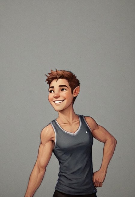 side view, digital painting by Shawn Coss and Sam Spratt in the style of Edwin Georgi of a cute fit 18 year old olympian's face and cleavage, huge smile, cinematic fashion shot, v neck <lora:EnvyStudioPortraitXL01:0.50>