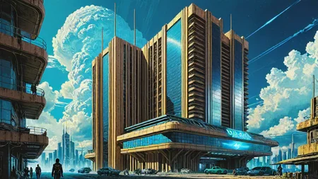 building, <lora:postapocalypseAI:0.4>, postapoAI, post-apocalyptic , [by Takasaki Masaharu: Josan Gonzalez:15], architecture of an elegant, Masai (Magellanic Clouds:1.1) , Realism, portraits, detailed, lifelike, Cyberpunk art, dystopian futures, retro-futurism, intricate details, futuristic cityscapes, synthwave, sci fi, ultrasharp, beautiful elegant, beautiful, radiant, handsome