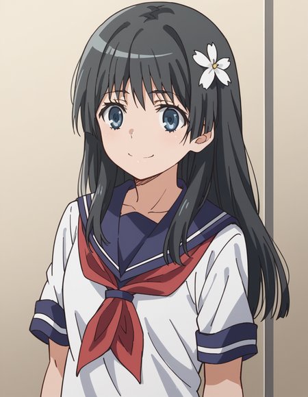 score_9, score_8_up, score_7_up, source_anime, <lora:saten-ruiko-s3-ponyxl-lora-nochekaiser:1>, saten ruiko, black hair, blue eyes, long hair, hair ornament, flower ornament,, blue skirt, pleated skirt, sakugawa school uniform, school uniform, serafuku, skirt, summer uniform,, hospital room, bedside, get well flowers, comforting, quiet, smile, , arm across chest, knee forward, hand clenched, solo,, cowboy shot, dutch angle
