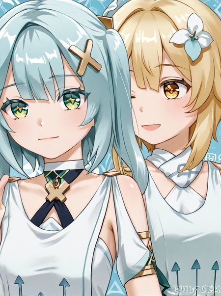 detailed background, shiny skin, rating safe, 
<lora:cifalu.pony:1>,
faruzan,  lumine, 2girls, yuri, 
<lora:aogiri.pony:1> aogiri