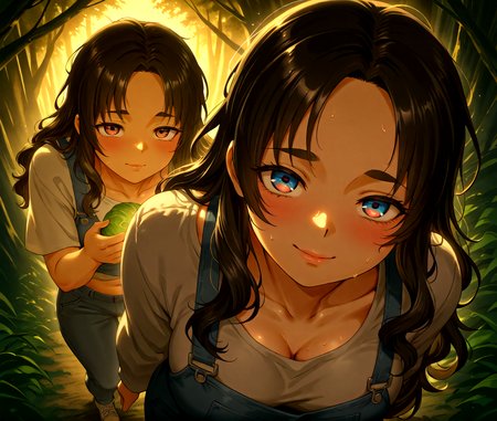 PonyScores7, source_anime, ah1, IllustriousQual, Mdastarou, <lora:natsumi_style:0.5>, <lora:by_usakun-pony:0.4> by usakun, <lora:Akina_Bbw_Style_-_PonyXL:0.2> AkinBw
BREAK (zoom_out:1.8), (futuristic fashion photography, exploring avant-garde designs, dynamic compositions, vibrant colors, storytelling through innovation, showcasing bold styles, unique perspectives, emotional depth, artistic expression, immersive experiences, highlighting creativity, powerful narratives, blending reality and imagination, captivating visuals, exploring the future of fashion)
BREAK 1girl, mature female, (round face:1.2), (thick eyebrows:1.3), (curvy), round-chin, caucasian, (plump face), <lora:Round_face:0.2>, <lora:ETO_OCPonyXL:0.3> eto_oc, skindentation, (plump), thick thighs, wide hips, busty, voluptuous, lips, <lora:venus body PonyXL:0.3>, <lora:shinyskin2:0.2> glistening skin
BREAK  (((curly hair), long hair, (black hair:1.4), (parted hair:1.7), messy hair, kinky curls, <lora:hairdetailpxl:0.2> hairdetailpxl))
BREAK ((half green and brown eyes), (colorful eyes), (multicolored eyes), (downturned eyes:1.4), <lora:expressive eyes:0.2> expressive eyes, <lora:eyedetailpxl:0.2> eyedetailpxl, <lora:Eyes_High_Definition:0.2> EyesHD)
BREAK ((Ecstatic,  <lora:Expressive_H:0.2> Expressiveh, <lora:Emotional_Anime_Expressions_PonyXL_Concept:0.2> emotional, <lora:Best_Facial_Expression_LoRA_PONY:0.2>, looking at viewer, <lora:Detailed expressive EXEV style -XL Pony V1.0:0.2> FaceDetail))
BREAK ((offering Chinese Cabbage))
BREAK Sage Green and Warm Beige acid-washed denim overalls, crop top, high-top sneakers, backwards baseball cap
BREAK (((a dramatic view of the cliffs at Los Siete Altares in Guatemala, with cascading waterfalls surrounded by dense jungle, The scene is set during golden hour, with warm light creating a magical atmosphere, The mood is serene and inviting, perfect for appreciating natural beauty)))
BREAK <lora:xl_more_art-full_v1:0.2>, <lora:aesthetic_anime_v1s:0.2>, <lora:EpicF4nta5yXL:0.2>, <lora:detailxl:0.2> detailxl, <lora:Fant5yP0ny:0.2>, best quality, amazing quality, best aesthetic, absurdres, illustration, Volumetric_Lighting, ultra-detailed, very aesthetic, intricate details, 8k, masterpiece, best_quality
BREAK Stable_Yogis_PDXL_Positives, AS-Adult, <lora:Complicated fantasy portrait - XL Pony V2.0:0.2>, bad-hands-5, <lora:HDA_Detailer:0.3>, HDA_FatGirlXL