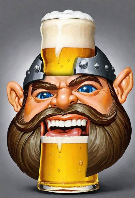 (masterpiece)
split head,  a beer inside A dwarf head