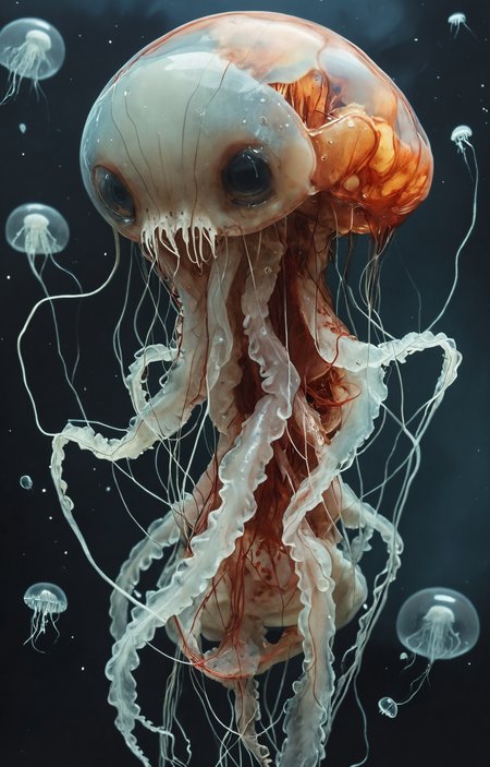 detailed hyperrealism ,torso,creature,jellyfish,Roger Ballen, Louise Bourgeois,megalophobia,expressive, distortion, perfectly focused,in space,hyper detailed,intricate,poster,artstation,polaroid<lora:add-detail-xl:1> <lora:MJ52:0.3> <lora:- SDXL - creepy_n_freaks_V1.0:1>