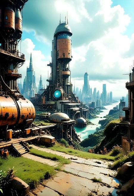 scenery, outdoors, sky, cloud, grass, glowing, night, water, fantasy, star \(sky\), no humans, 1other, cloudy sky, standing, solo, robots-cyborgs, 
score_9,score_8_up,score_7_up, futuristic, technological, alien worlds, space themes, advanced civilizations, 
alien-worlds, colorful, eeriness, fantasy, futuristic, science-fiction, other-worldliness, pop-culture, posters, contemporary, metaphysics, atmospheric, digital, illustration, 
pmg style, MyNewFantasy, Jed-dtl, s1_dram