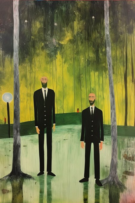 <lora:Peter Doig Style:1>Peter Doig Style - In the style of Peter Doig. Add two people in close-up to the picture