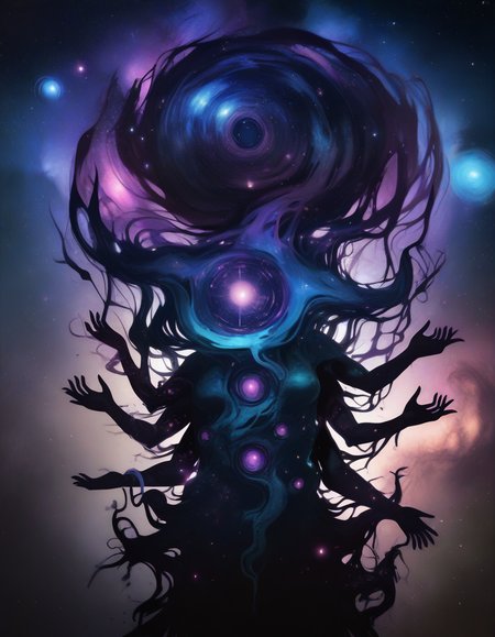 <lora:Magnetus Style Ill V2:0.25>, artist:magnetus, magnetus, digital media \(artwork\), <lora:luminyu-guy90-Illust-Lycorisv1:0.25>, uybnyl, <lora:Tinkerbomb_Style_LoRA_Illustrious:0.25>, tinkerbombstyle, <lora:mamimi_mamamimi_style_illustrious_goofy:0.25>, masterpiece, best quality, ultra-detailed, absurdres, newest, correct anatomy, Smooth Quality, 
cosmic, stars, celestial, galaxies, nebulas, planets, science fiction, highly detailed, 1girl, 
<lora:inner_galaxy_IL-10:1>, inner_galaxy, silhouette, space background, stars, <lora:Extra-Eyes-IL:1>, extra eyes, additional eyes, eldritch, cosmic horror, unknown, mysterious, surreal, abstract forms, lovecraftian horror, tentacles, hundreds of eyes, smoky body, extra arms, asymmetrical, unformed creature, gaping mouth