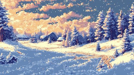 landscape of snow, Pixel Art, 32 bits, highly detailed <lora:pixel_art_lora:1>