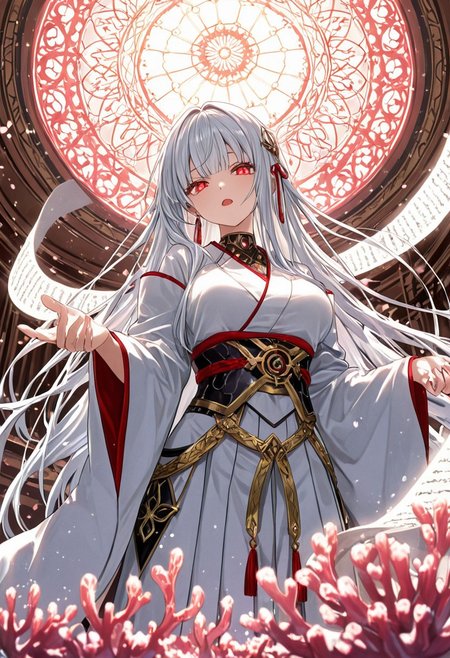 score_9, score_8_up, score_7_up,
sharp focus, female  focus,  jewelry,  , (masterpiece:1.2), (best quality:1.2), (very aesthetic:1.2), (absurdres:1.2), (detailed background),perfect anatomy ,closeup, breast,   open mouth, 
At the edge of a sunken coral library beneath turquoise waves, an anime scholar in flowing white hakama reads a floating scroll as schools of lanternfish illuminate ancient shelves,bright eyes, bright effects:1.1, contrasting colors,