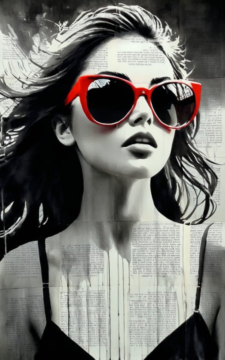 (by Loui Jover,traditional media, greyscale, monochrome, newspaper background:1.3), 
an awe-inspiring portrayal of a beautiful girl. 
Every line and brushstroke bursts with energy, showcasing the intricate details of the girl's beauty, adorned with striking shades of black and red.
The image, most likely a dynamic and captivating painting, captures the essence of attractive woman: its sexy look, allure, and undeniable presence. 
With meticulous precision, the artist masterfully captures the girl's gaze and the intensity of its sex appeal, making this a mesmerizing and top-tier representation to behold.
sharp detail. mystical quality. the intricate textures adding a soft, ethereal glow to the image. an intense connection with the viewer. 
<lora:LOUIJOVER#SXDL1.0#by Loui Jover#v2.00#-000006-rs.sv_fro.0.999-nr.0128:1>