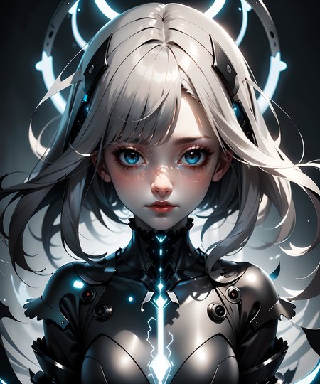 1woman, ({white|gray|black|titanium} straight hair:1.3), ((Gloomcore)), dark magical atmosphere, glowing, <lora:GoodHands-beta2:1>,  <lora:AnzhcDreamwave v3_1 watermark fix:0.6>