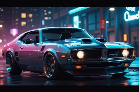 photo masterpiece, realitic, muscle car, tuned, impressive, 8bit,60s car