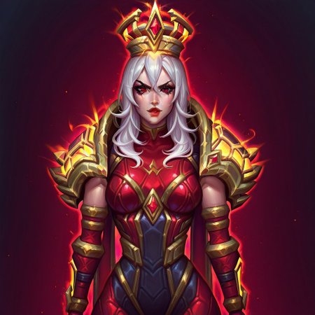 xwhitemanex, white hair, long hair, hair between eyes, red eyes, red lips, v-shaped eyebrows, makeup
xlightbringerx, shoulder armor, halo crown, glowing armor, medium breasts, wide hips,