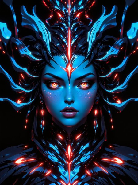hyper-realistic and highly detailed, 8k, 16k, symmetrical composition, stellar rebirth, erase mistakes from the past, when we break from the trance, from the grave we're unmasked, and escape into the jaws of the beast, we are unleashed, from the carcass of a dead star, to the darkness of a blackened heart, low camera angle, fractal, iridescence, glow, night blue, silver, platinum, bordeaux red, cyan, moonlit, mythp0rt, ne0nfant4sy, midjourney_whisper_avant_couture, <lora:style-mythic_fantasy-v2-flux-by_velvets:0.85> <lora:style-neon_fantasy-flux-by_neowave:0.68> <lora:epic_gorgeous_details-balance-flux-by_flyway:0.8> <lora:style-midjourney_lucid_dreams-flux-by_kawaiikitsuneai:0.2> <lora:midjourney_whisper_avant_couture-flux-by_aihonobono2023:0.84>