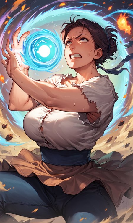score_9_up, score_8_up, score_7_up BREAK,  <lora:Hadouken:1> , Hadouken, kikoken, fireball, energy ball, charging, mature woman, sweating, clenched teeth, fighting, energy, shockwave, colorful, action shot, anime style <lora:COSiNE Style (2004):1>