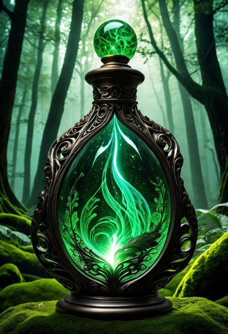 Score_9, Score_8, high_def, highest_quality, 8k, best_quality, masterpiece, photorealistic, magic_potion, ornate_glass_bottle, Green liquid, forest green, swirling_ethereal_mist, glowing_runes, wax_seal, ancient_symbols, intricate_patterns, potion_glow, luminous_liquid, dynamic_reflections, intense_magical_shimmer, highly_detailed, fantasy_essence, bubbling_liquid, radiant_glow, metallic_filigree, floating_stardust, arcane_energy, crackling_energy, glowing_aura, mystical_fog, glowing_motes, raw_power, cosmic_energy, surreal_glow, vibrant_colors, dramatic_lighting, cinematic_effects, ultra_realistic, hyper_detailed, magical_atmosphere, otherworldly_essence, glowing_particles, radiant_aura, divine_energy, epic_scale, cosmic_wonder, intense_focus, surreal_beauty, fantasy_art, glowing_highlights, intricate_details, mesmerizing_glow, ultra_vivid, hyper_realistic, magical_power, ethereal_light, cosmic_glow, surreal_fantasy, ultra_detailed, vibrant_glow, cinematic_lighting, intense_emotion, epic_fantasy, surreal_magic, ultra_vivid_colors, hyper_realistic_details, cosmic_magic, divine_glow, surreal_energy, ultra_detailed_art,