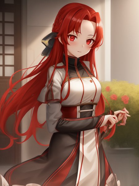 1girl, tiese, red eyes, red hair, solo, portrait, looking at viewer, best quality, high quality, highly detailed, highres, masterpiece, <lora:tiese:0.75>