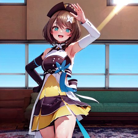 masterpiece, best quality, photorealistic, 3D, shiny_skin, shiny_hair, dynamic angle, beautiful detailed glow, HDR, Rembrandt lighting, colorful refraction, lens flare, bloom, film Reflection, chromatic aberration, light diffusion, public indecency, cowboy shot, deep meaning, physically-based rendering, bright, vibrant, intricate, 1girl,kurikoma komaru,<lora:kurikoma komaru:1.0>,  :d