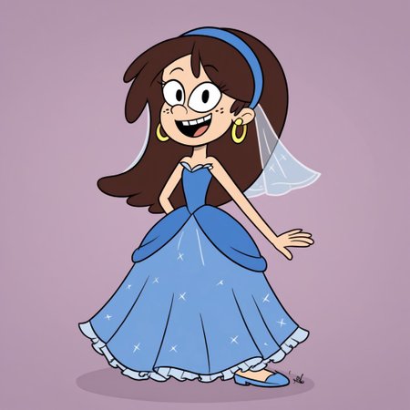 1 girl, solo, SidC, Freckles, Earrings, Hairband, Long Hair, Dark Brown Hair, Very long large straight tulle blue princess ball gown hoop skirt, ball gown hoop skirt, blue princess dress, hoopdress, my big princess gypsy wedding dress, ballgown, a girl in a dress posing like a princess for a picture, wearing a sleeveless ballgown, looking at viewer