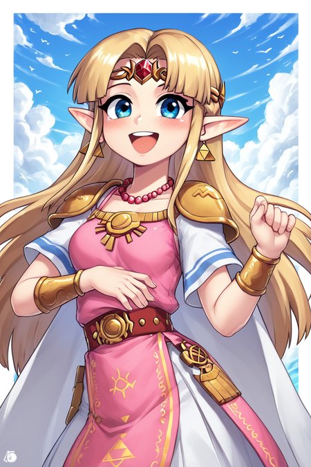 score_9, score_8_up, score_8, medium breasts, (curvy), cute, eyelashes,       BREAK, , BREAK, <lora:UltimatePrincessZelda_PDXL_v1:0.8>, zzUZelda, blonde hair, jewelry, dress, pink tabard, triforce, circlet, armor, earrings, necklace, shoulder armor, tiara,, ,,, <lora:HaseYu_PDXL:0.8>  ,,,, BREAK,  smile, looking at viewer, cowboy shot,  embedding:zPDXL, Expressiveh, <lora:SDXLFaeTastic2400:0.5>,  <lora:Expressive_H-000001:0.4>,