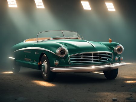 atom reactor with oldtimer car, retrofutur5-400, carhelper, god rays, dust particles, volumetric lighting, 10mm, perfect composition, depth of field, sharp focus, centered, photohelper midjourney Style-Winter