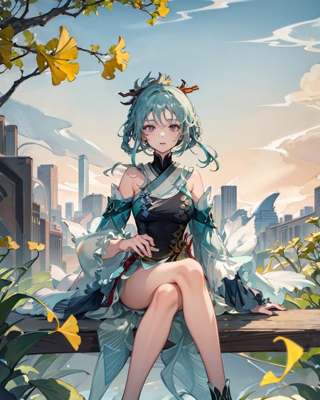 streetwardrambler,1girl,sitting,outdoors,garden,
 <lora:StreetwardRamblerMadamePingV1[streetwardrambler]:1>,  ginkgo leaf,