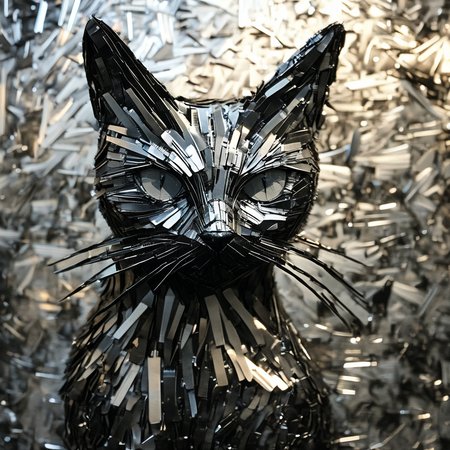 franglamex  professional photo black cat made of metal, high details and very detailed, cinematic, professional light<lora:franglamex:1>